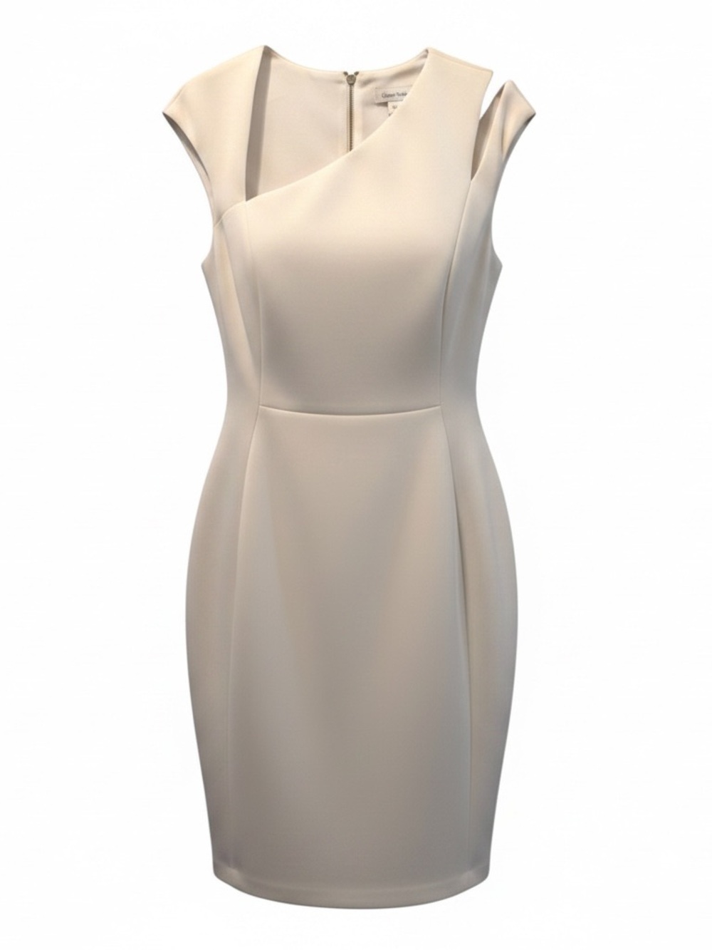 Calvin Klein White Satin Asymmetrical Neck Sheath Dress size 12-NWOT - Picture 2 of 8